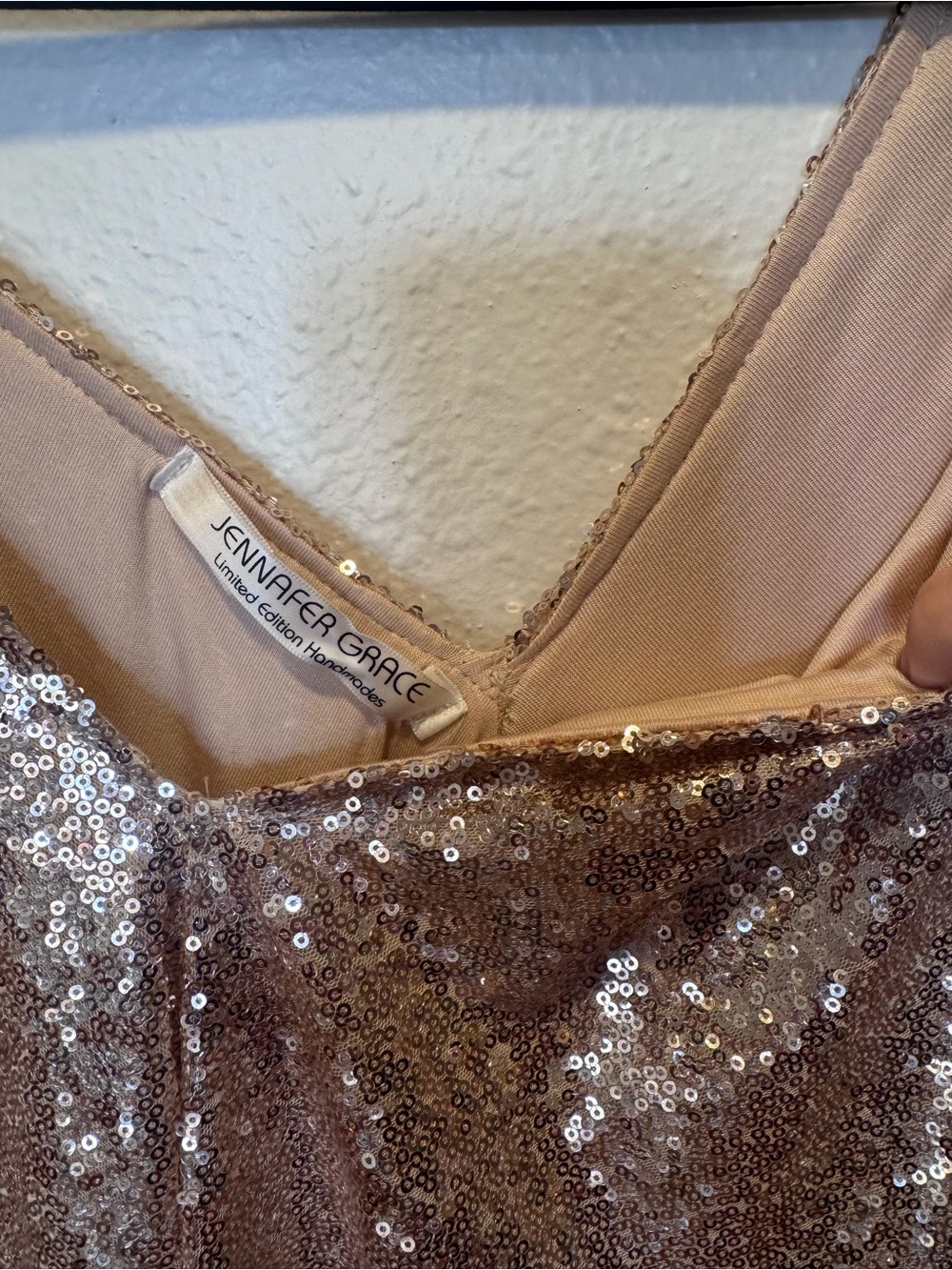Jennafer Grace Sequin V-Neck Kaftan Dress in Rose Gold - Picture 2 of 9